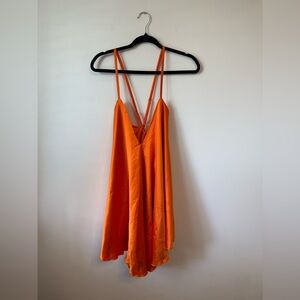 Ellaé Lisque Orange Satin Mini Slip Dress with Strappy Back